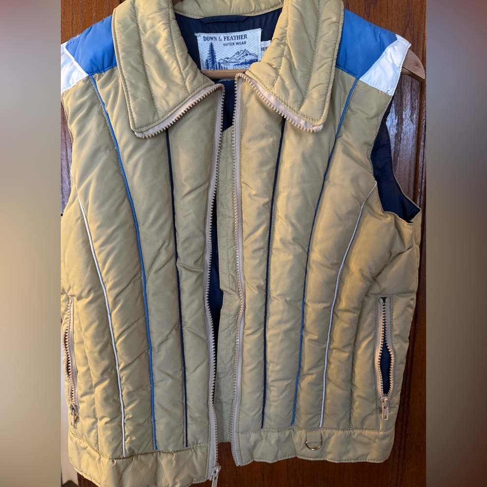 Women's Tan and Blue Puffer Vest
